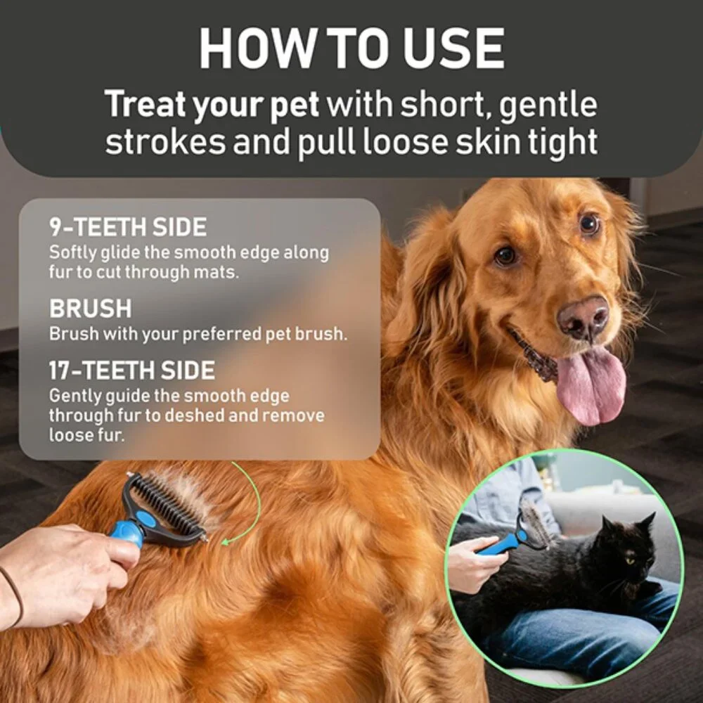 Pet Grooming Rake – Deshedding Tool for Long Hair, Reduces Shedding 95%